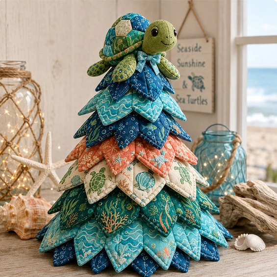 Ocean Friends DIY Patchwork Christmas Tree Kit, 3D Layered Marine Creature Hand Sewing Craft Set,Christmas Decorations