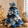 thumbnail image 1 of Ocean Friends DIY Patchwork Christmas Tree Kit, Coastal Nautical Fabric Tabletop Holiday Decoration,Christmas Decorations, 1 of 6