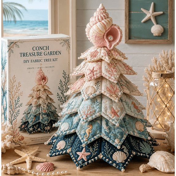 Ocean Friends DIY Patchwork Christmas Tree Kit Creative Gift for Crafters, Relaxing Fabric Project with Marine Animal Designs,Christmas Decorations