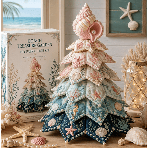 Ocean Friends DIY Patchwork Christmas Tree Kit, Seashell & Sea Animal Pattern Seasonal Display Conch