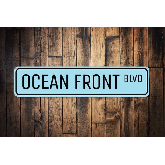 Ocean Front Blvd Sign Custom Beach Street Sign Ocean Lover Gift Beach House Decor Metal Sea Home Decor - Ocean Front - Size: 16 x 4 Inches