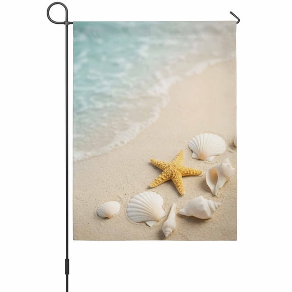 Ocean Garden Flag 12 x 18 Inches, Summer Beach Teal Sea Wave Starfish Seashells Beige Sand Weather Proof Outdoor Patio Flags Double Sided Small Garden Decoration for Yard Outside Home