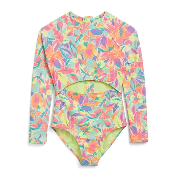 Ocean Gear Girls One Piece Long Sleeve Swim Suit, Sizes 4-18
