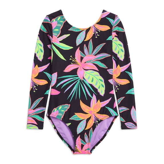 Ocean Gear Girls One Piece Long Sleeve Swim Suit, Sizes 4-18