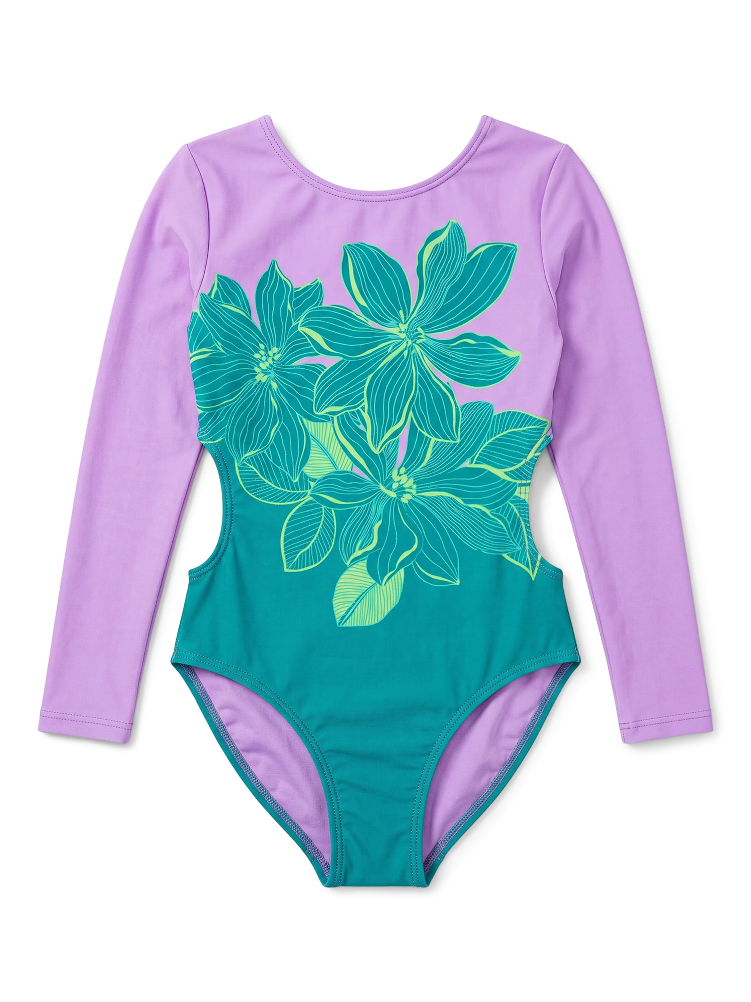 Ocean Gear Girls One Piece Long Sleeve Swim Suit, Sizes 4-18