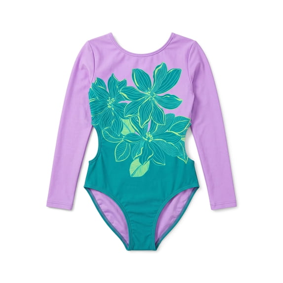 Ocean Gear Girls One Piece Long Sleeve Swim Suit, Sizes 4-18