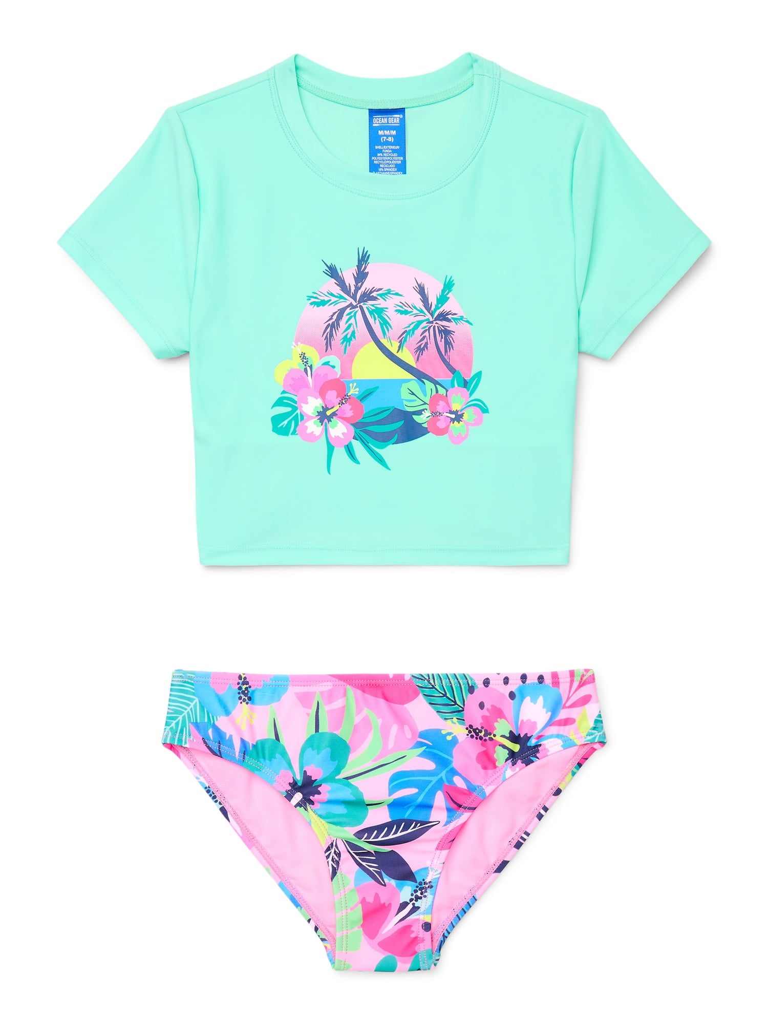 Ocean Gear Girls Short Sleeve Top and Bottoms Swim Set, 2-Piece, Sizes 4-18