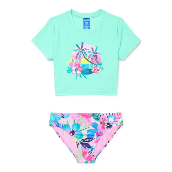 Ocean Gear Girls Short Sleeve Top and Bottoms Swim Set, 2-Piece, Sizes 4-18