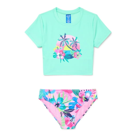 Ocean Gear Girls Short Sleeve Top and Bottoms Swim Set, 2-Piece, Sizes 4-18