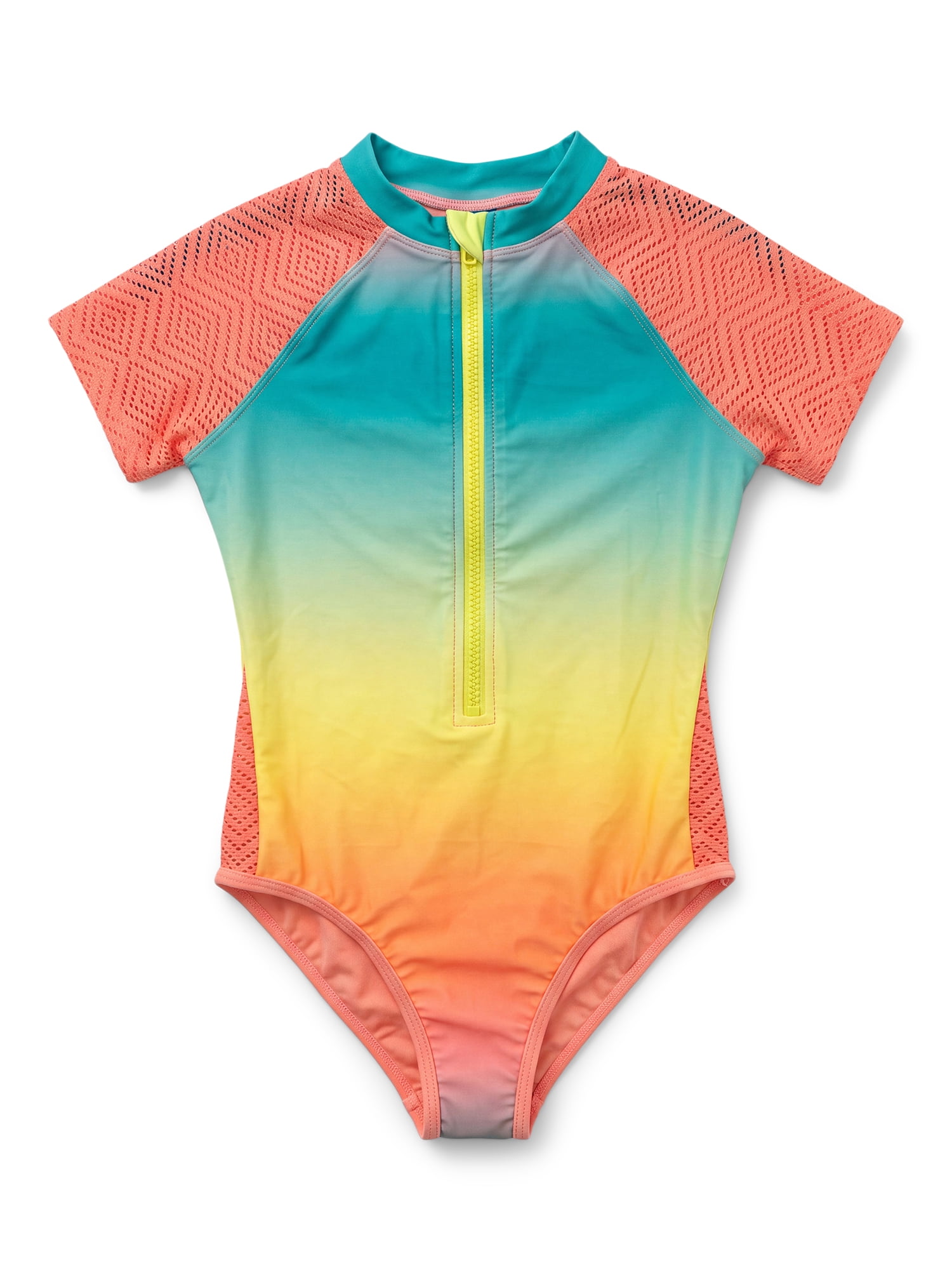 Ocean Gear Girls One Piece Zip Short Sleeve Swim Suit, Sizes 4-18