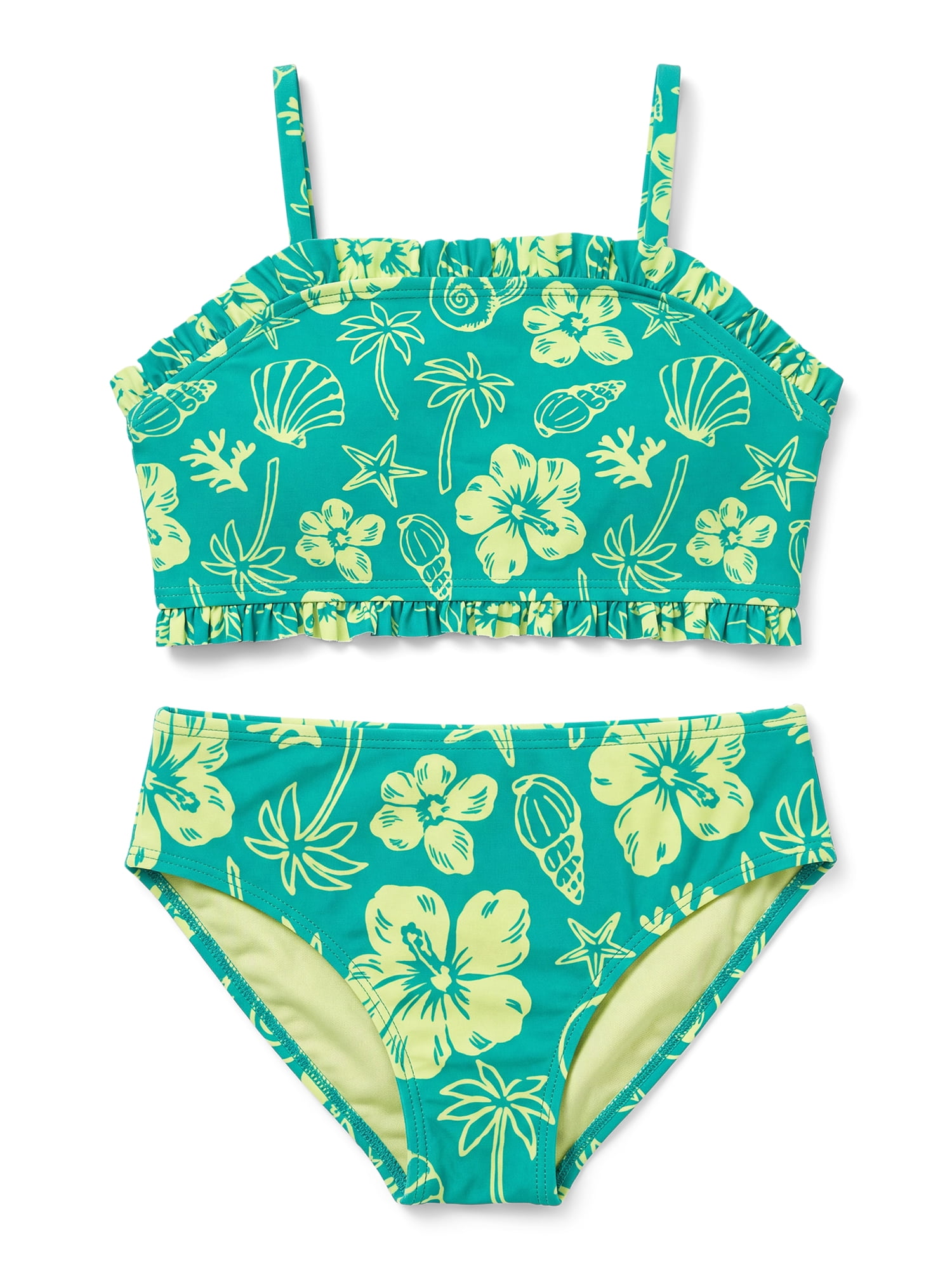 Ocean Gear Girls Two Piece Lime Hibiscus Swim Set, Sizes 4-18