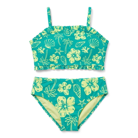 Ocean Gear Girls Two Piece Lime Hibiscus Swim Set, Sizes 4-18