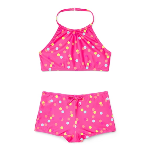 Ocean Gear Girls Halter Bikini Top and Boyshorts Swim Set, 2-Piece, Sizes 4-18