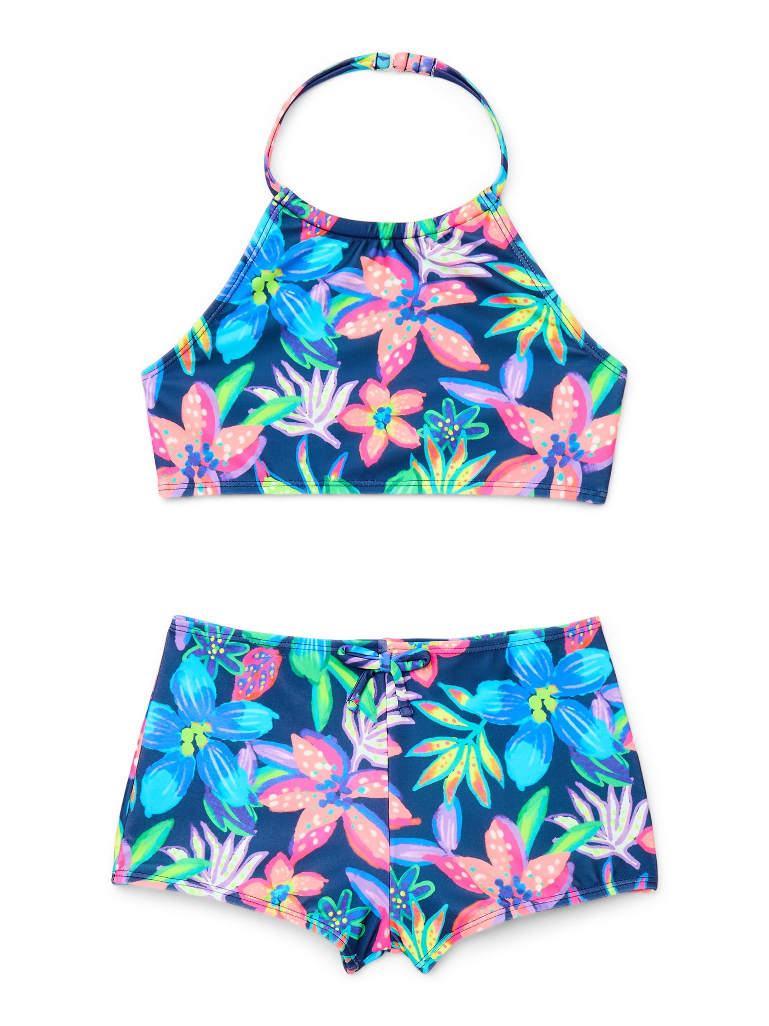 Ocean Gear Girls Halter Bikini Top and Boyshorts Swim Set, 2-Piece, Sizes 4-18