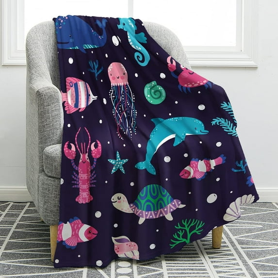 Ocean Gifts Blanket for Boys Girls, Cratoon Shark Turtle Octopus Throw Blanket for Adult Kids, Christmas Birthday Valentine''s Day Ocean Nautical Decor Gifts for Age 2 3 4 5 6 7 8 9 10 Year Old