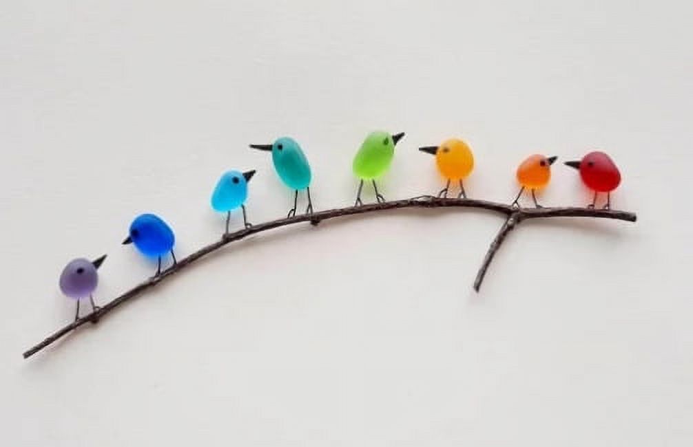 Ocean Glass Rainbow Birds, Ocean Glass Art, Ocean Glass and Driftwood