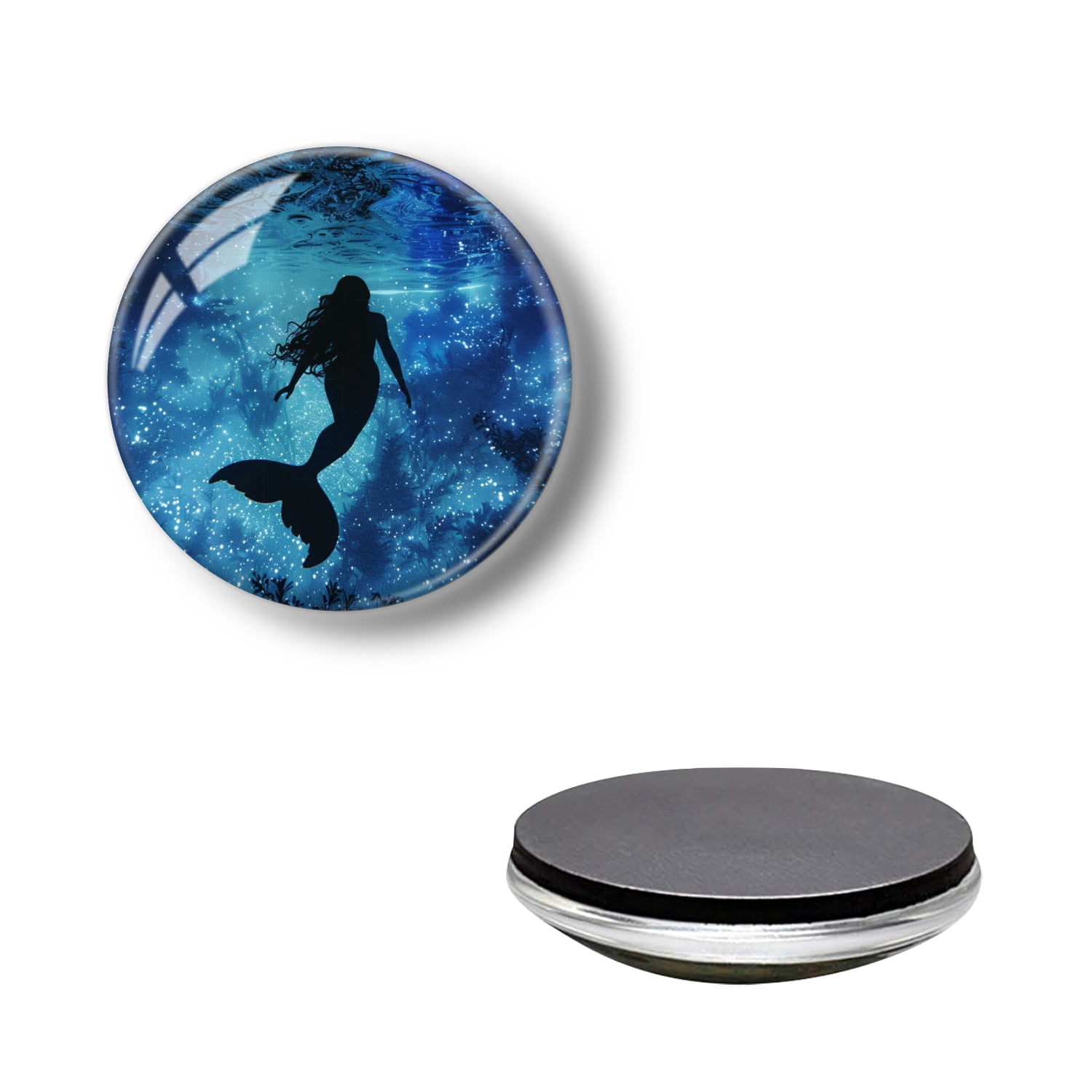 Ocean Glass Refrigerator Magnet Fridge Sticker, Silhouette of Mermaid ...