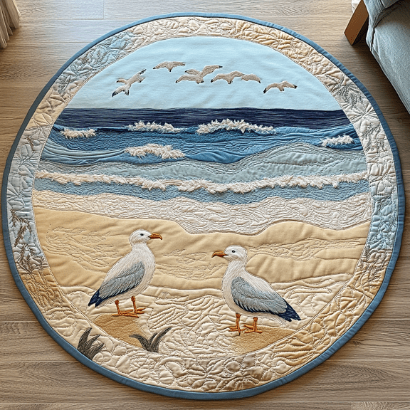 Ocean Glide Quilted Round Mat, 3D Optical Illusion Ocean Rug, Ocean Glide Floor Mat, Coastal Home Decor, Indoor Outdoor Area Rug
