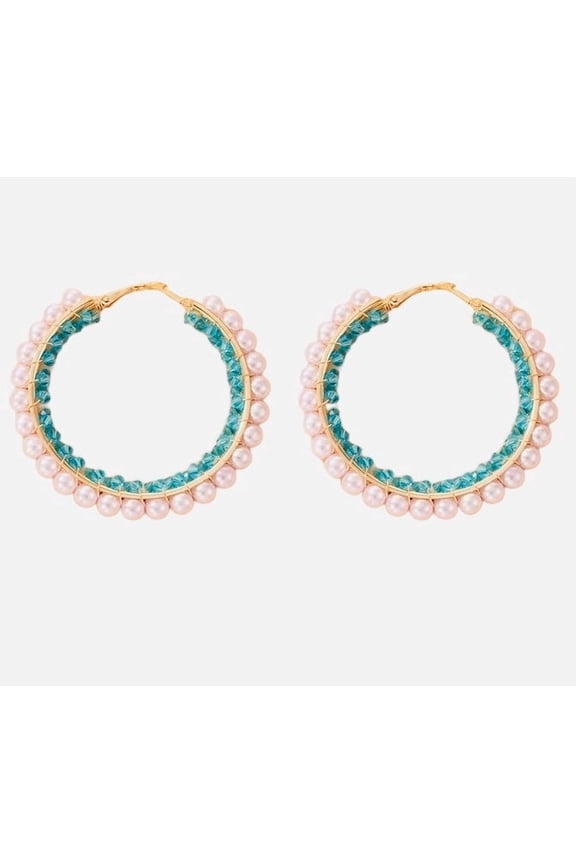 Hoop Teal, Natural Pearl Floral Earrings, Stainless Steel, Jewelry Pouch, 2 in, 2