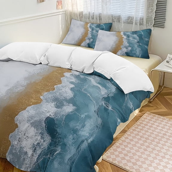 Ocean Gold Marble Art Bedding Set Duvet Cover Couple Bedclothes Pillowcase Customized Home Textiles Bed Set for Queen Size