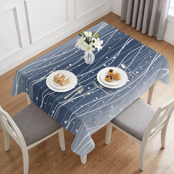 Ocean Gradient Navy Blue Waves Table Cloth 60x84in, Waterproof Rectangle Tablecloth Wipeable Tablecloths Abstract Wave Points Table Covers for Dining Tables Party Indoor Outdoor