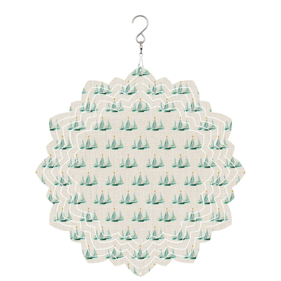 Ocean Green Sailboats Wind Spinner for Garden Yard 8In, Country Vintage Nautical Coastal Beach Sea Boats 3D Stainless Steel Kinetic Hanging Wind Spinners Rustproof Outdoor Decor for Lawn Patio Home