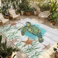 thumbnail image 1 of Ocean Green Turtles Outdoor Rug for Patio/Deck/Porch, Non-Slip Large Area Rug 3 x 5 Ft, Coastal Starfish Seagrass Rustic Wooden Indoor Outdoor Rugs Washable Area Rugs, Camping Rug Carpet Runner, 1 of 8