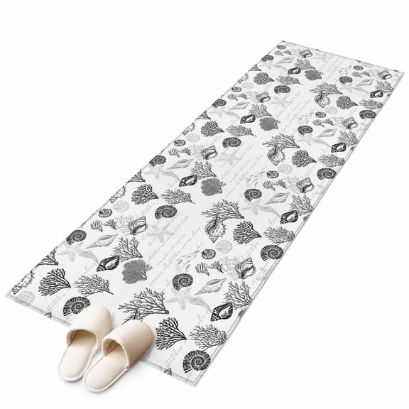 Ocean Grey Shell Coral Starfish Non-Slip Non-Shedding Floor Mat, Abstract Marine Life Washable Sturdy Carpet for Living Room Bedroom Home Decor