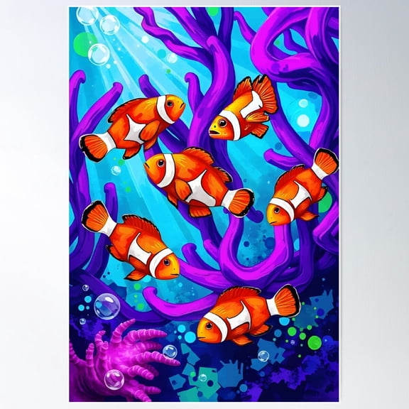 Ocean Harmony: Clownfish And Sea Anemone Poster Wall Art, Modern Wall Decor For Living Room Bedroom, 12x18 UNFRAMED