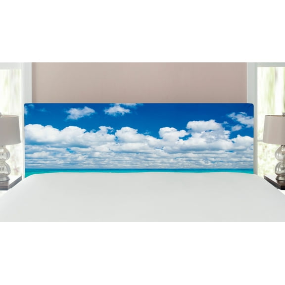 Ocean Headboard, Paradise Beach Tropical Hawaiian Exotic Sky Color with Clouds Scenery, Upholstered Decorative Metal Bed Headboard with Memory Foam, King Size, Turquoise White, by Ambesonne