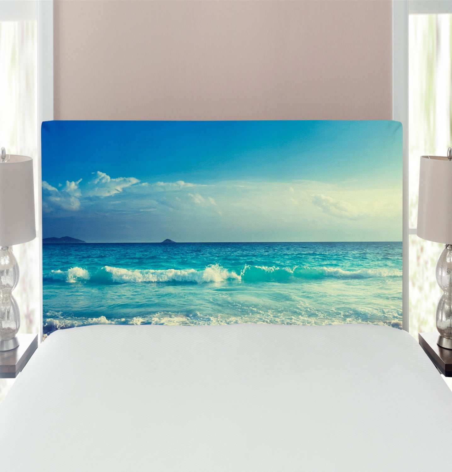 Ocean Headboard, Tropical Island Paradise Beach at Sunset Time Waves ...