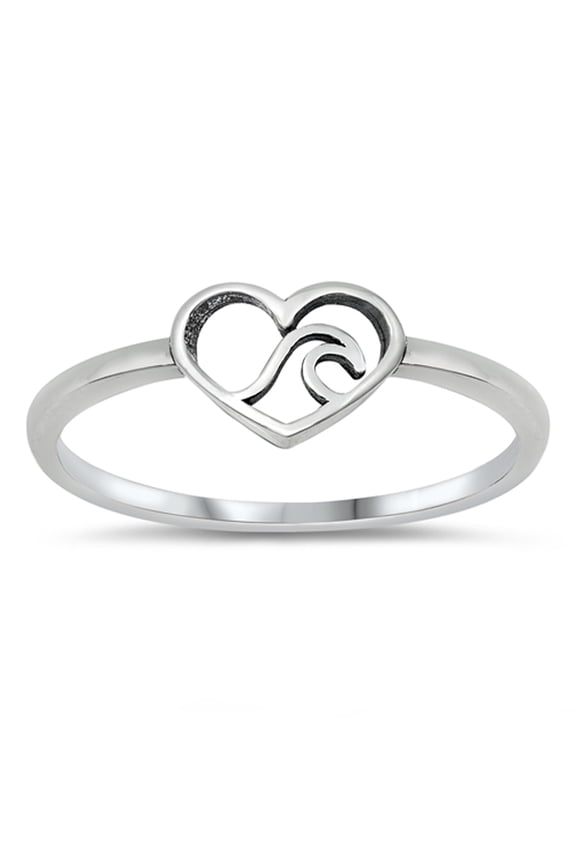 Ocean Heart Cutout Ring .925 Sterling Silver Band Jewelry Female Male Unisex Size 4