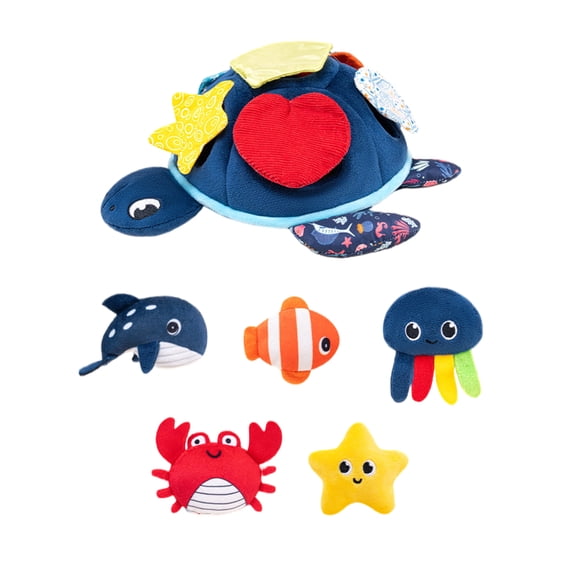Ocean Hide and Seek Interactive Plush Set  Soft Sea Turtle with Small Marine Creatures for Creative Play & Sensory Skills Development