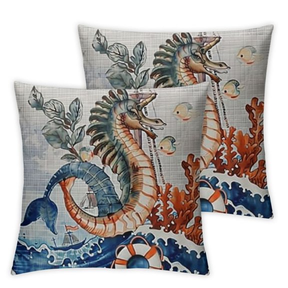 Ocean Hippocampus Decorative Throw Pillow Covers Farmhouse Square Accent Pillow Cushion Cover Case for Sofa Bedroom Home Decor Lumbar Pillowcase