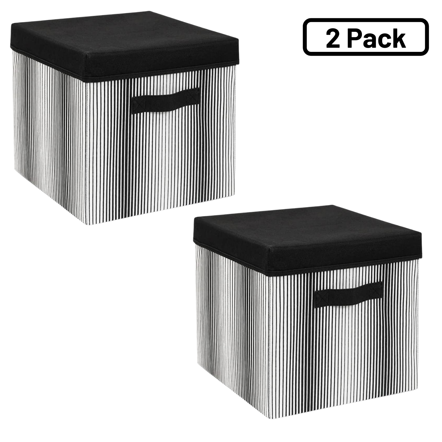 Ocean Home Storage Boxes with Lid Black and White Stripes Cube Storage Bins (11.81" x 11.81" x