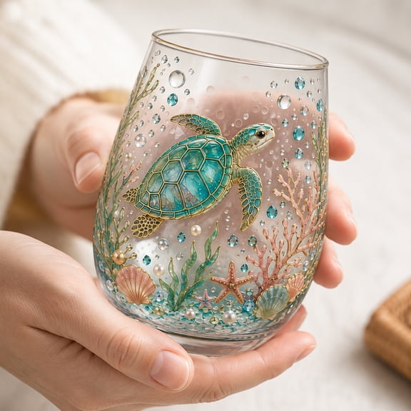 Ocean of Hope Sea Turtle Glass Tea Cup  2026 Limited Edition Embossed Floral Coffee Mug, 14 oz Hot Cold Drinking Glass, Gift for Sea Turtle Lovers Women Mom Grandma