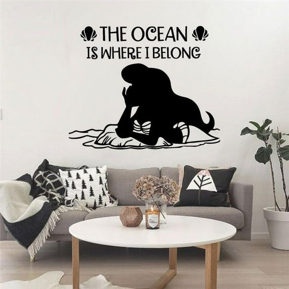 The Ocean Is Where I Belong - Quotes Quote The Little Mermaid Ariel Disney Movie Disney Princess Quote Vinyl Wall Sticker Decal Home Room Baby Girls Teens Wall Décor Design Size (40x40 inch)