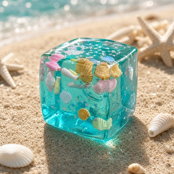 Ocean Ice Cubes Squishies Toys, 2026 Summer Cooling Squeeze Squish Toys for Adults, Soft Slow Rising Stress Ball with Glitter Ocean Design, Ideal for Office Desk Relaxation, Gift