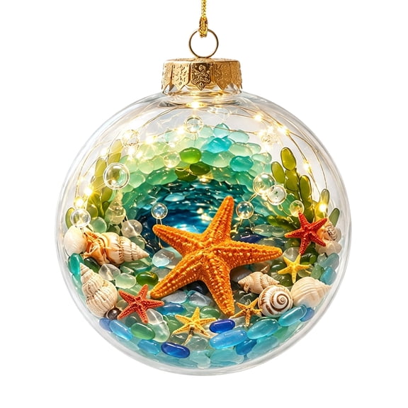 Ocean Illuminated 3D Decorations Wonders Christmas Ornament Acrylic Ball, Animal Figurines Diorama, Beach Display Nature Scene, Seashell Turtle Jellyfish Lamp, Coastal Resin Art Present
