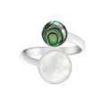 thumbnail image 1 of Ocean-Inspired Abalone Shell Circle Duality Sterling Silver Wrap Around Ring -8, 1 of 5