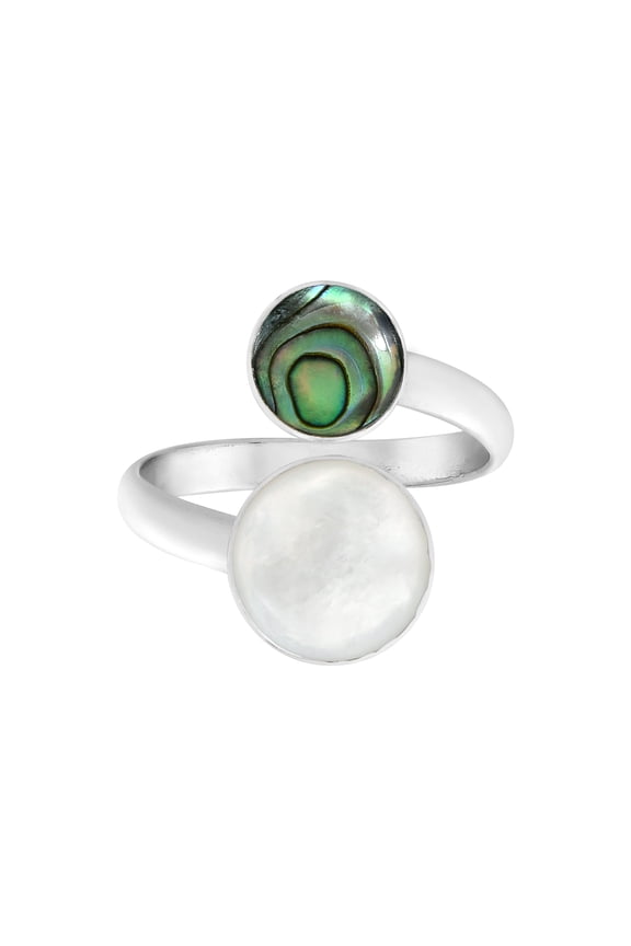 Ocean-Inspired Abalone Shell Circle Duality Sterling Silver Wrap Around Ring -8