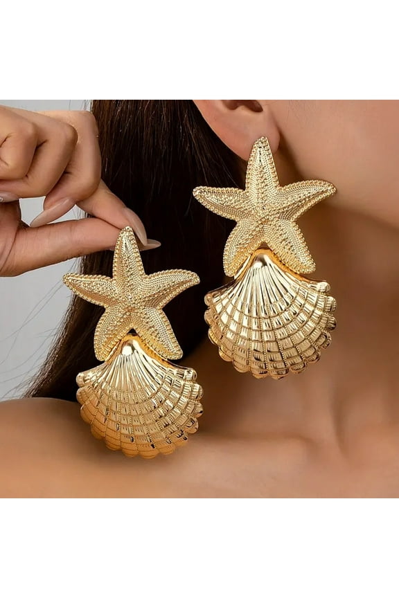 Ocean Inspired Alloy Earrings Elegant Starfish Seashell Niche Design Gifts for Women