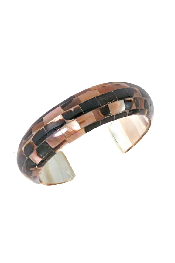 Ocean-Inspired Brown Lip Tiger Shell Mosaic Cuff Bracelet