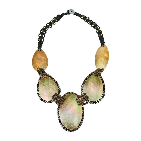 Ocean Inspired Oval Black Lip Shell Cotton Rope Statement Necklace