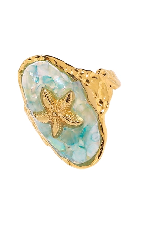 Ocean Inspired Oval Ring Stainless Steel Rings Jewelry For Women Comfort Fit Design Beach Party Or Daily Use