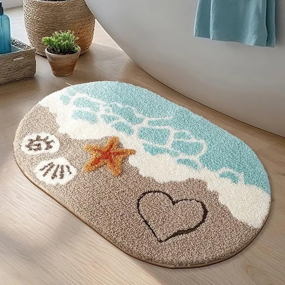 Ocean Inspired Premium Microfiber Bath Rug, Beach Bath Mat, Soft Absorbent Non Slip Washable Bathroom Rug for Bathroom Kitchen40x60 cm