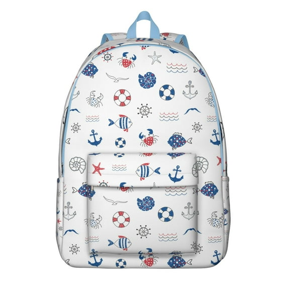 Ocean-Inspired Sailor Backpack for School & Travel, Waterproof Nautical Daypack with Compass, Boat, Rudder, and Lighthouse Print, Lightweight and Spacious for Students