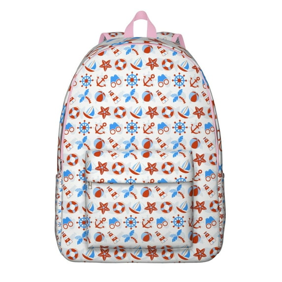 Ocean-Inspired Sailor Backpack for School & Travel, Waterproof Nautical Daypack with Compass, Boat, Rudder, and Lighthouse Print, Lightweight and Spacious for Students