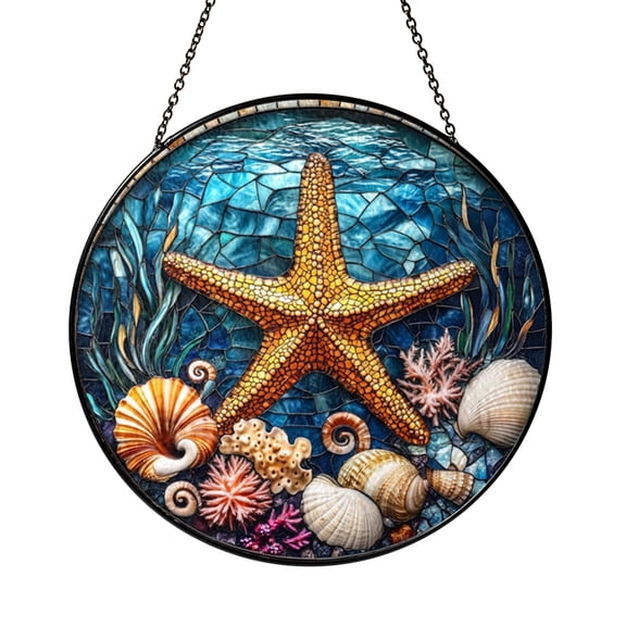 Ocean Inspired Sea Star Window Hanging – Stained Glass Style Art