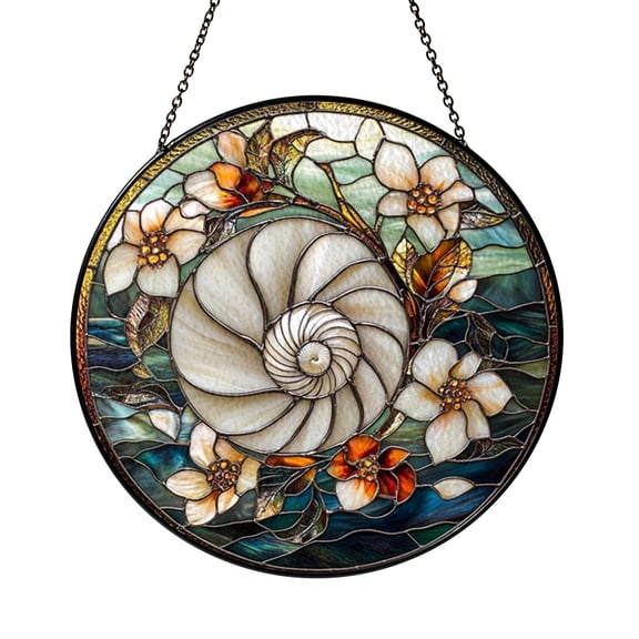 Ocean Inspired Seashell Glass Window Ornament, Decorative Light Catching Hanging Art, Coastal Style Glass Decor for Bright Window Display and Home Interior